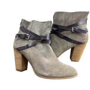 Strappy Leather Suede Ankle Boots Womens Size 8 Heeled Bootie Carlos Santana